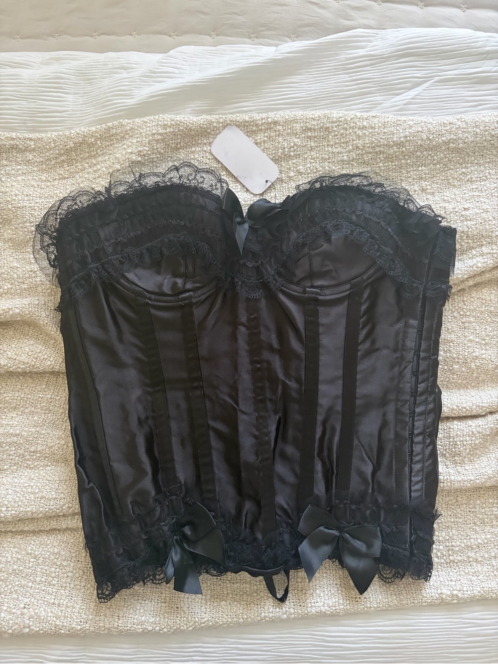 Black Lace Satin Bustier Corset Top